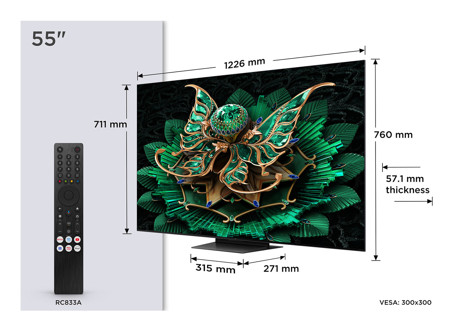 TCL 55C7K TV-apparat 139,7 cm (55") 4K Ultra HD Smart-TV Wi-Fi Metallisk 2600 cd/m²