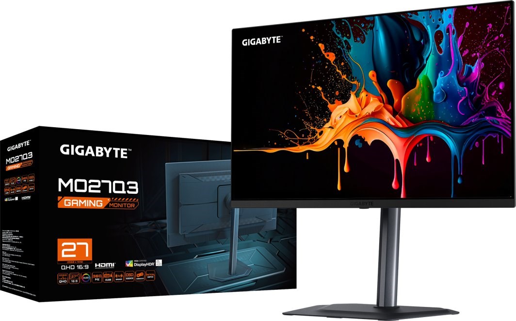 GIGABYTE MO27Q3 27” OLED QHD Gaming Monitor - 2560 x 1440, 360Hz, 0.03ms, 250 cd/m², G-Sync Compatible, FreeSync Premium Pro, Display HDR True Black 400, HDMI 2.1, Displayport 1.4 – Gigabyte