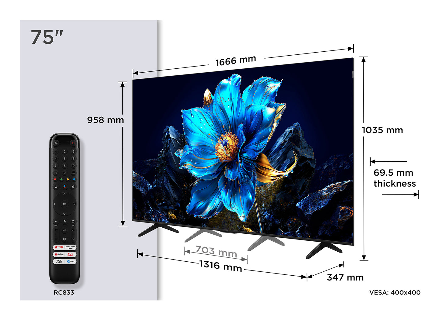 TCL P79K 75P79K TV 190.5 cm (75") 4K Ultra HD Smart TV Wi-Fi Metallic 450 cd/m² – TCL