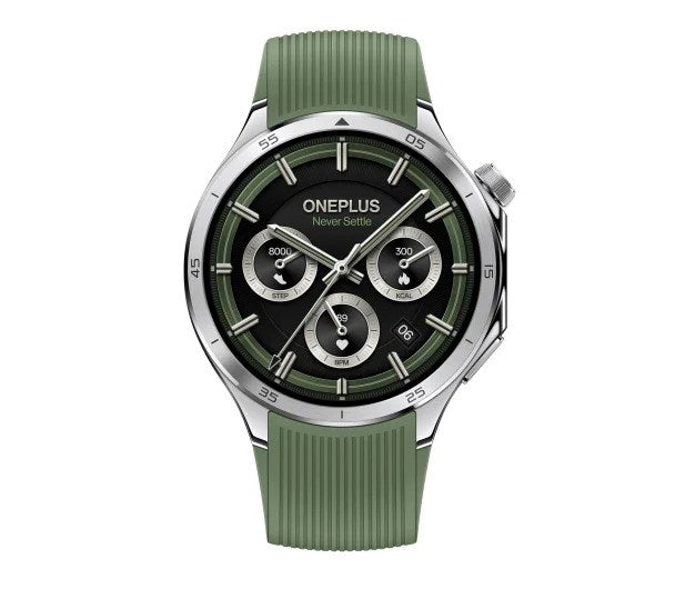 OnePlus Watch 3 Silver (Green Rubber Strap)