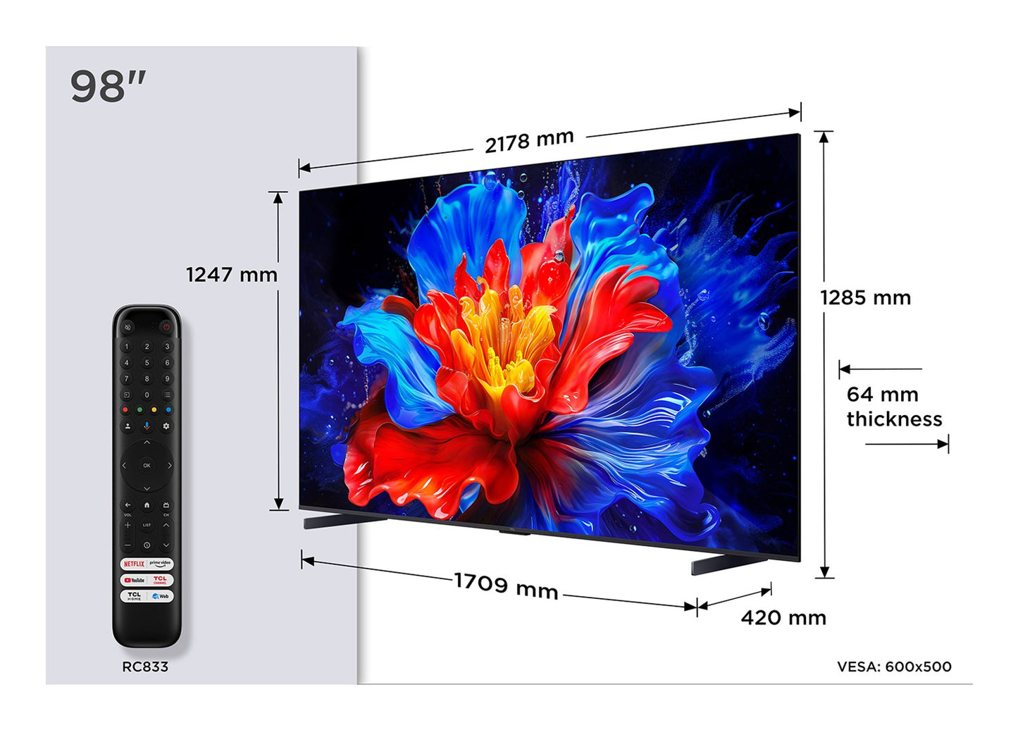 TCL P8K 98P8K TV 2,49 m (98") 4K Ultra HD Smart TV Wi-Fi Metallic 450 cd/m² – TCL