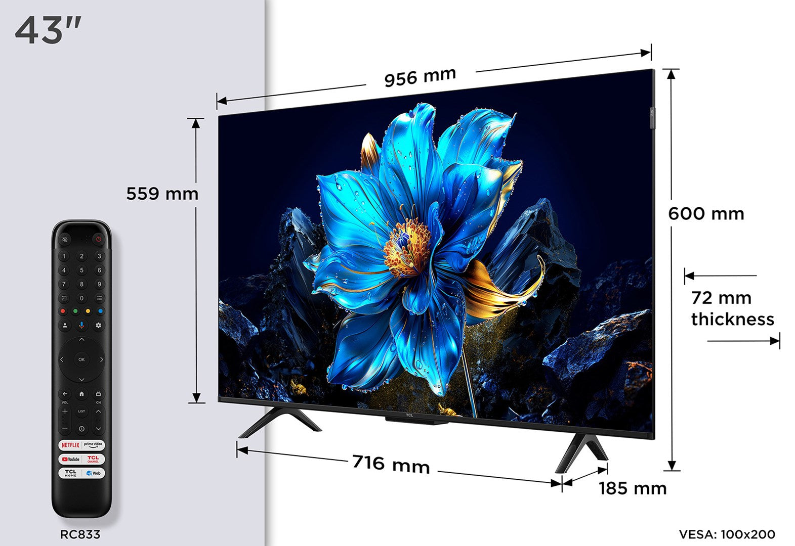 TCL P7K 43P7K TV 109.2 cm (43") 4K Ultra HD Smart TV Wi-Fi Metallic 430 cd/m² – TCL
