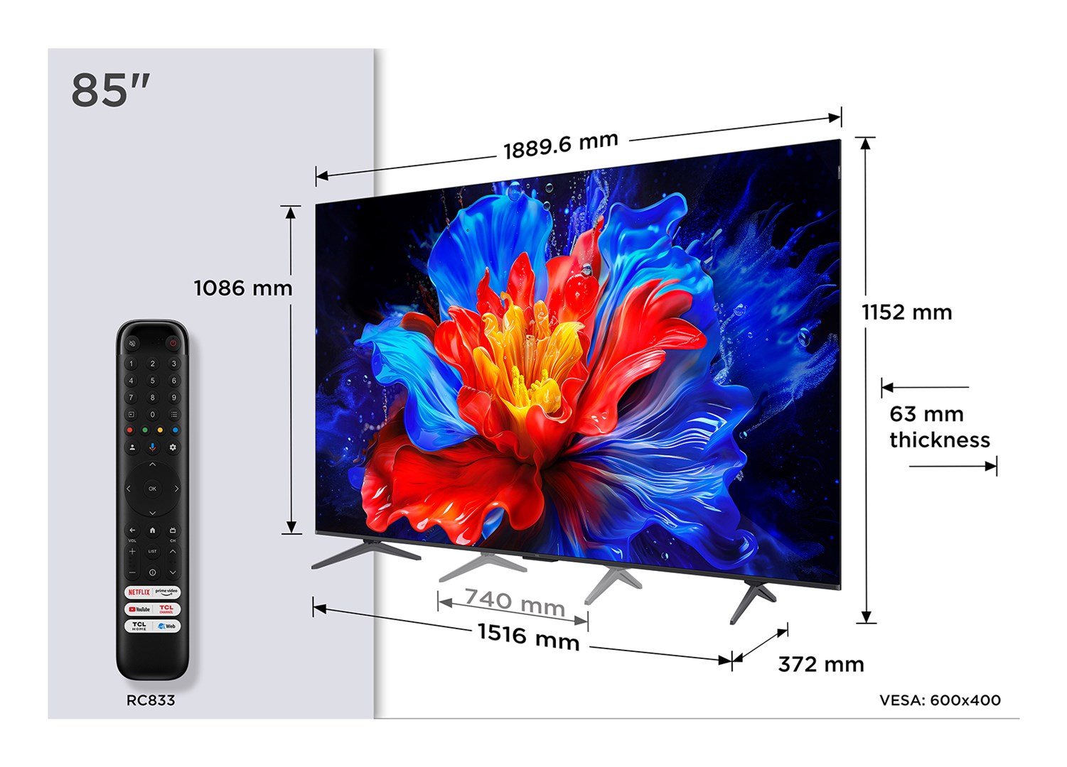 TCL P89K 85P89K TV 2.16 m (85") 4K Ultra HD Smart TV Wi-Fi Metallic 450 cd/m² – TCL