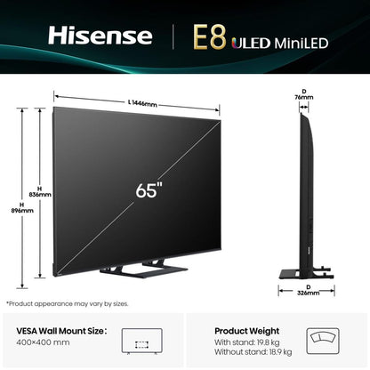 Hisense 65E8Q 165,1 cm (65") 4K Ultra HD Smart-TV Wi-Fi Svart, Grå 600 cd/m²