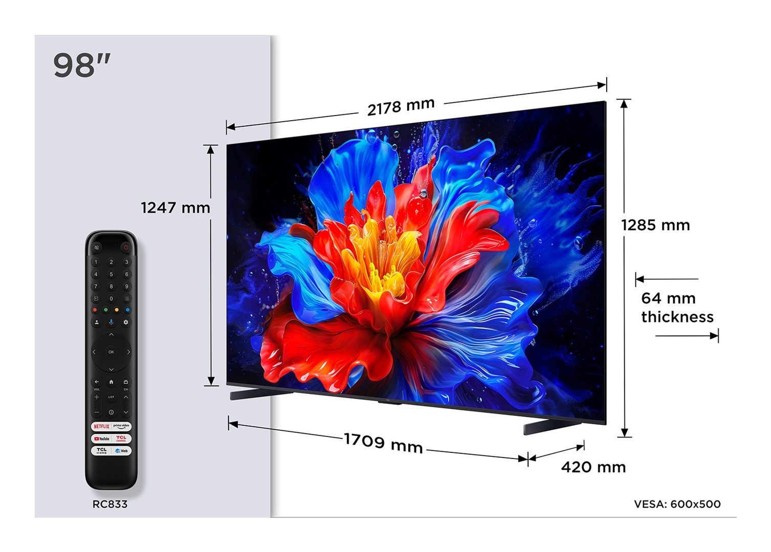 TCL P89K 98P89K TV 2.49 m (98") 4K Ultra HD Smart TV Wi-Fi Metallic 450 cd/m² – TCL