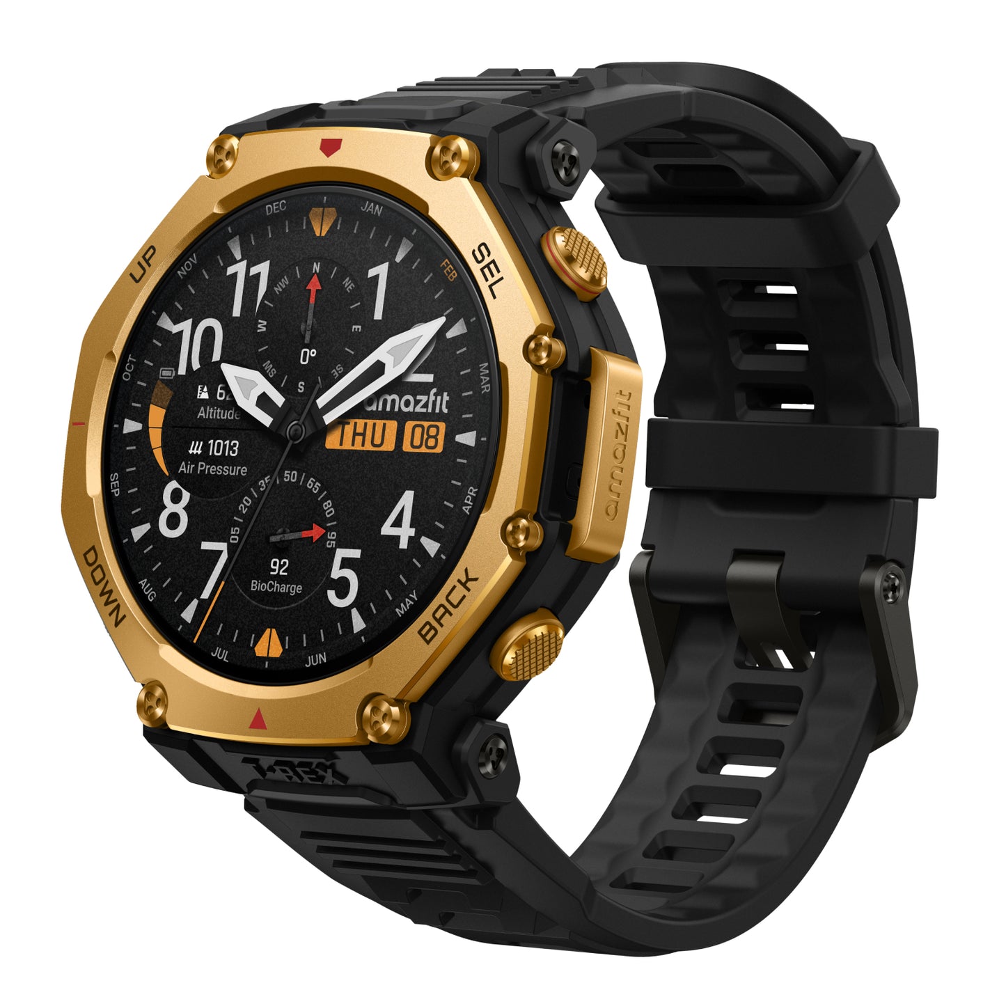 Amazfit T-Rex 3 Pro 3,81 cm (1.5") AMOLED 48 mm Digital 480 x 480 pixlar Pekskärm Guld Wi-Fi GPS
