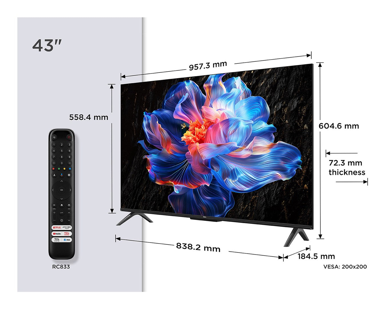 TCL 43P69K TV 109.2 cm (43") 4K Ultra HD Smart TV Wi-Fi Black