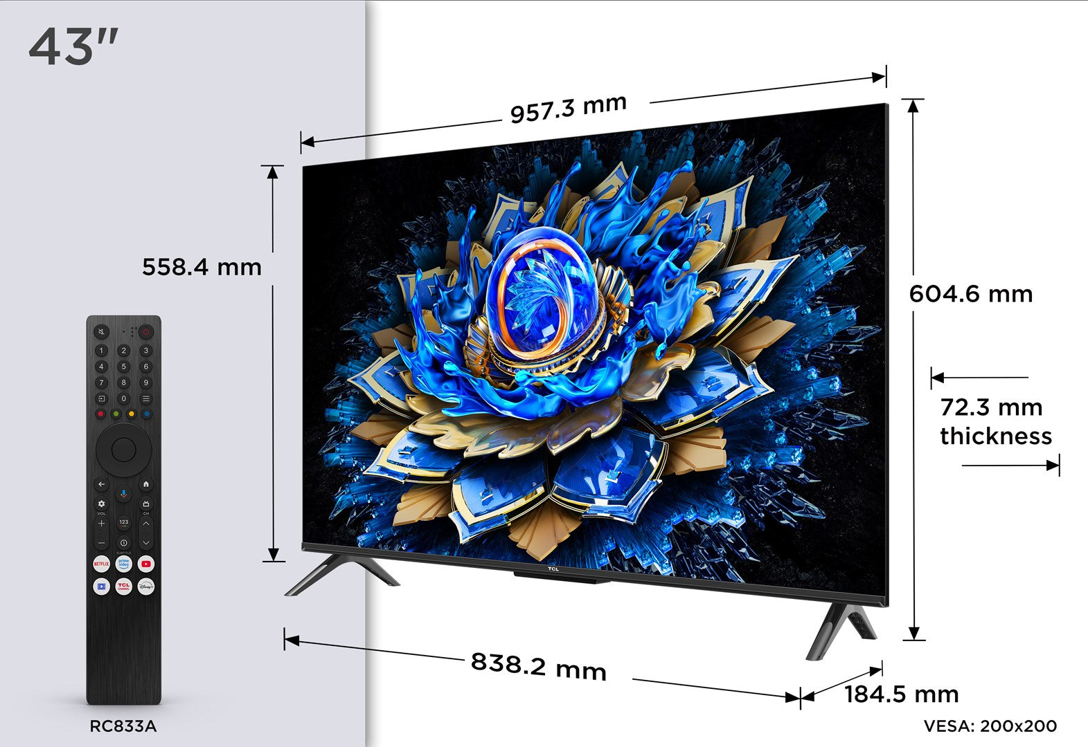 TCL T69C 43T69C TV 109.2 cm (43") 4K Ultra HD Smart TV Wi-Fi Black 350 cd/m² – TCL