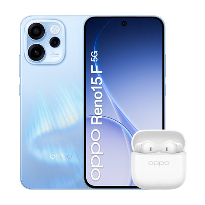 OPPO Reno15 F 5G Aurora Blue Box 16,7 cm (6.57") Dubbla SIM-kort Android 16.0 USB Type-C 8 GB 256 GB 6500 mAh Blå