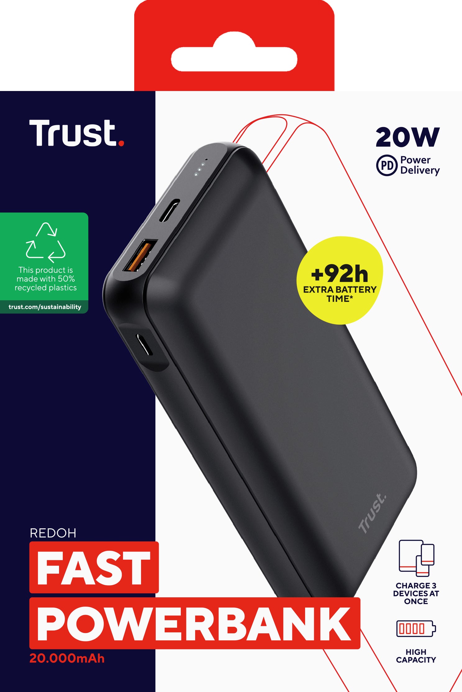 Trust Redoh Snabbladdare Powerbank 20.000 mAh Svart – Trust