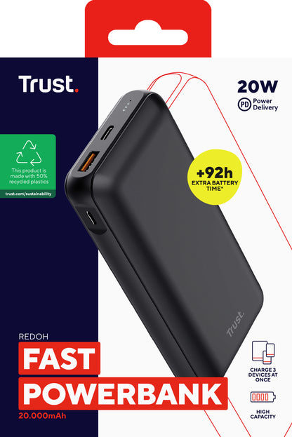 Trust Redoh Snabbladdare Powerbank 20.000 mAh Svart – Trust