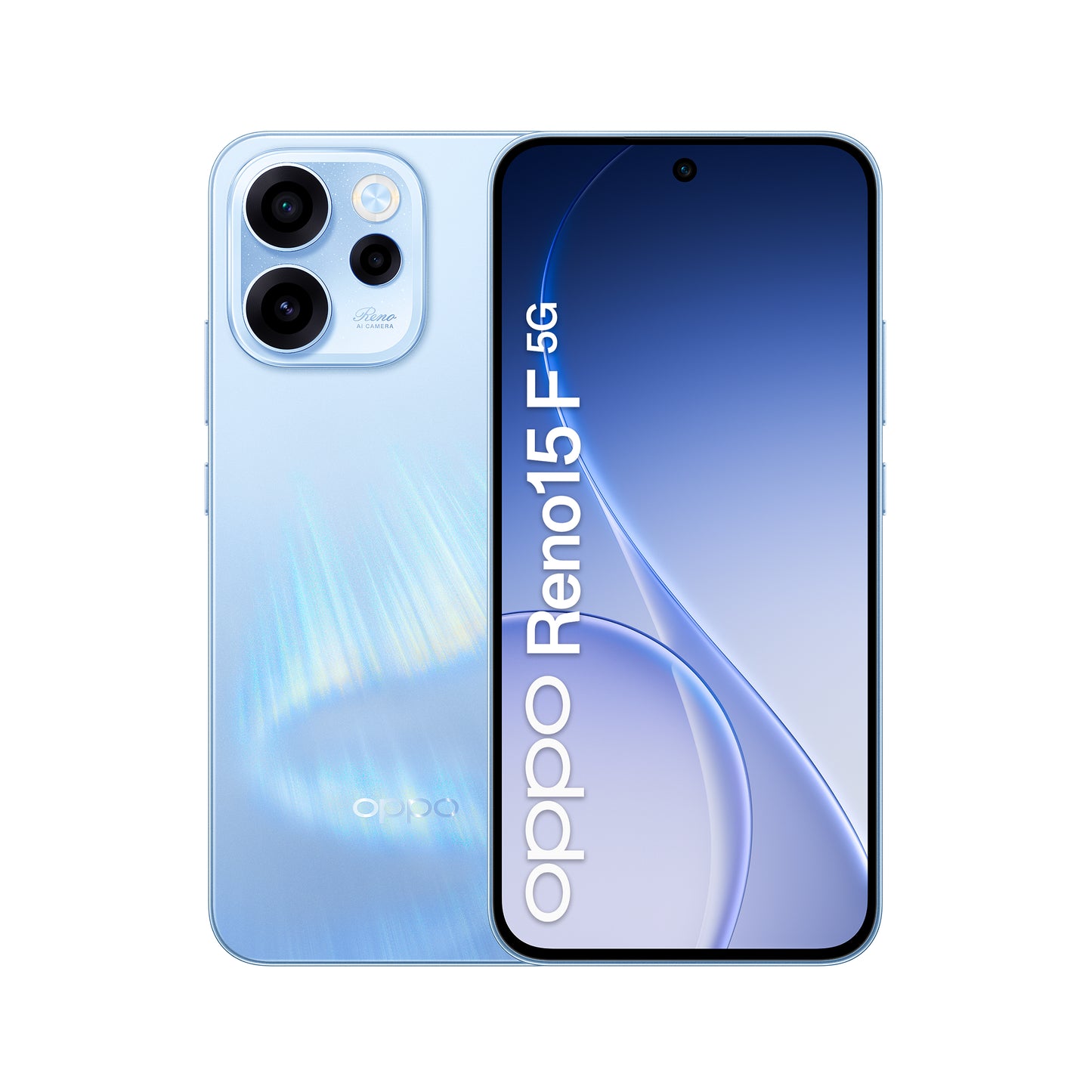 OPPO Reno15 F 5G Aurora Blue Box 16,7 cm (6.57") Dubbla SIM-kort Android 16.0 USB Type-C 8 GB 256 GB 6500 mAh Blå
