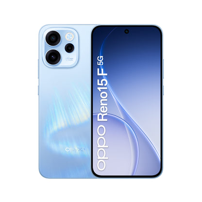 OPPO Reno15 F 5G Aurora Blue Box 16,7 cm (6.57") Dubbla SIM-kort Android 16.0 USB Type-C 8 GB 256 GB 6500 mAh Blå